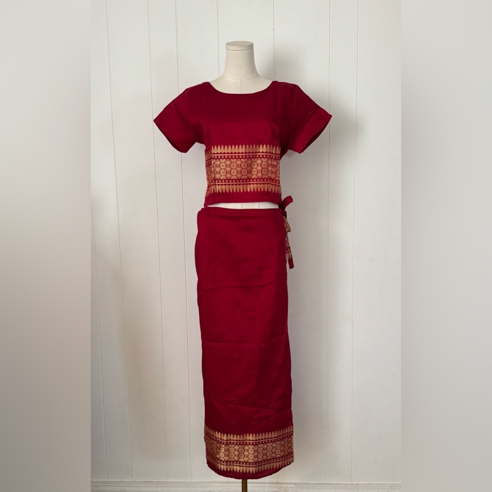 Thai Silk Elegant Red Women's Skirt Set